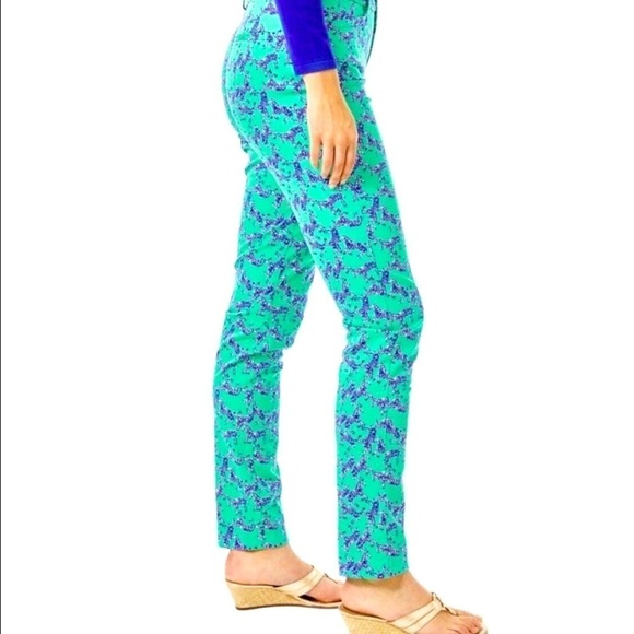 Lilly Pulitzer Kelly Stretch Pants Everglades Green Heebee Zeebees Sz 2 Preppy - Picture 2 of 11